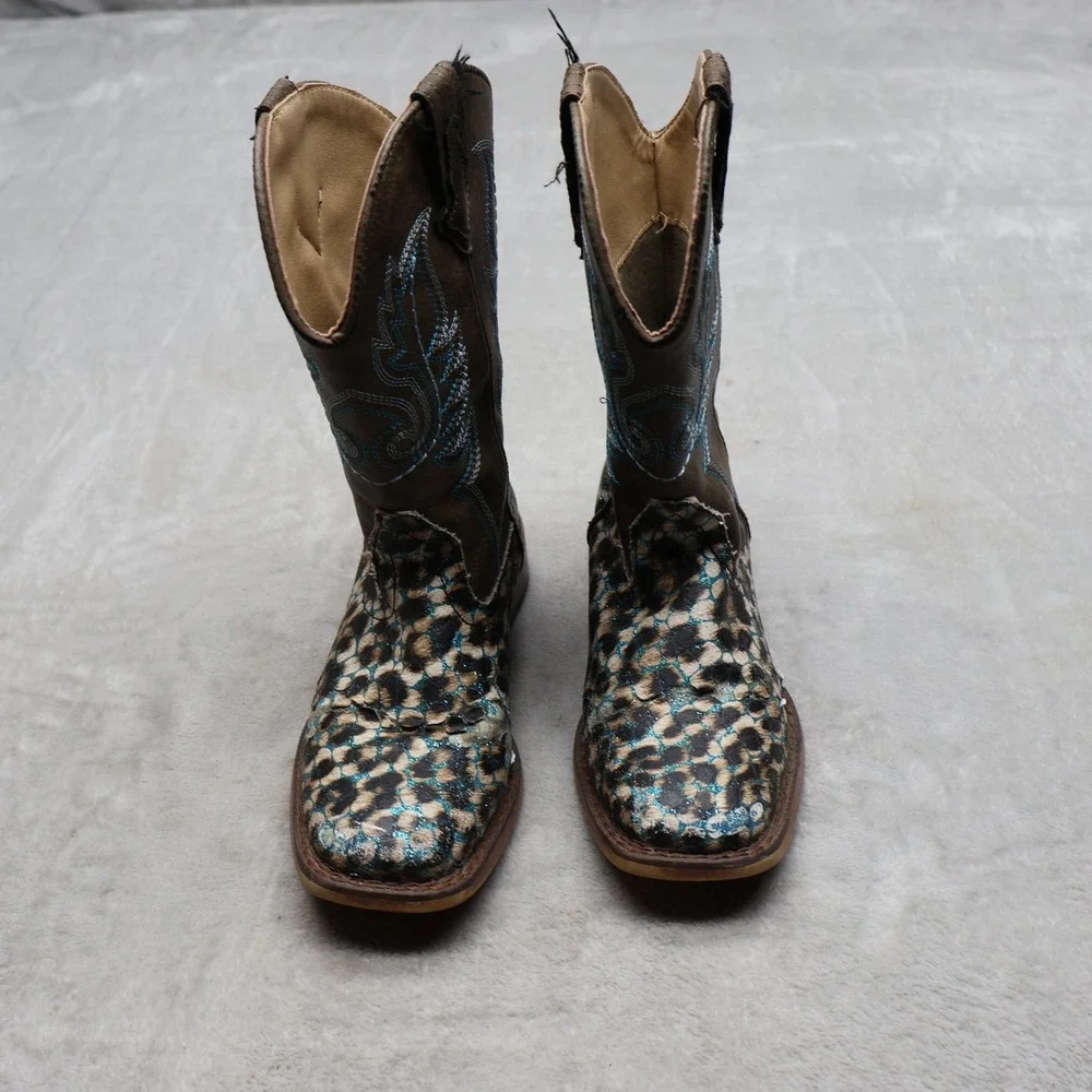 Roper Kids 12 Western Boots Brown Glitter Animal Print Cowgirl 09-018-1901-2562